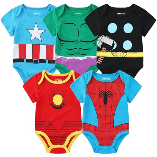 Marvel Avengers Baby Boys 5 Pack Short Sleeve Bodysuit for Newborn and Infants - Image 1