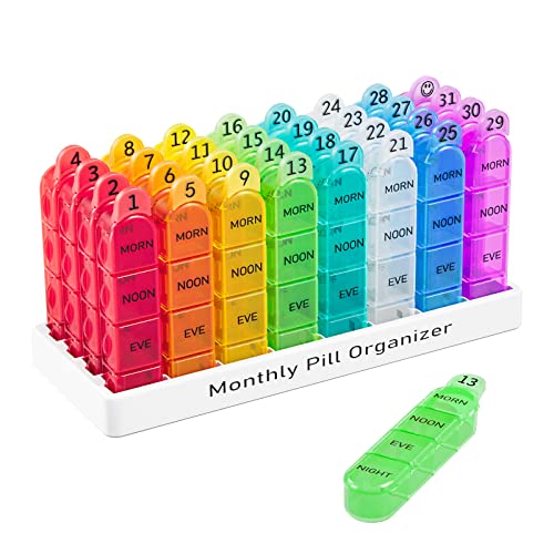 Daviky Monthly Pill Organizer 4 Times a Day, 30 Day Pill Organizer with Daily Pill Box Organizer, One Month Medicine Pill Case, 31 Day Pill Container Pill Holder to Hold Supplement and Medication - Image 1