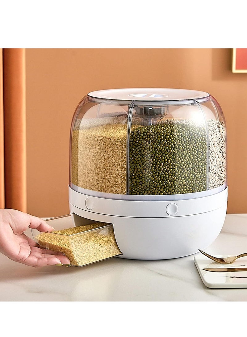ELTRAZONE حاوية تخزين الأرز والحبوب 6 شبكات، موزع طعام جاف دوار 360° - صندوق تخزين الحبوب مع غطاء، مقاوم للرطوبة، دلو أرز محكم الإغلاق لتنظيم المطبخ، المنزل، والمخزن (سعة 5 كجم) - Image 1