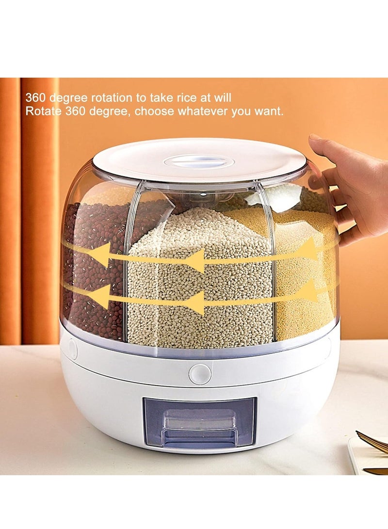 ELTRAZONE حاوية تخزين الأرز والحبوب 6 شبكات، موزع طعام جاف دوار 360° - صندوق تخزين الحبوب مع غطاء، مقاوم للرطوبة، دلو أرز محكم الإغلاق لتنظيم المطبخ، المنزل، والمخزن (سعة 5 كجم) - Image 4