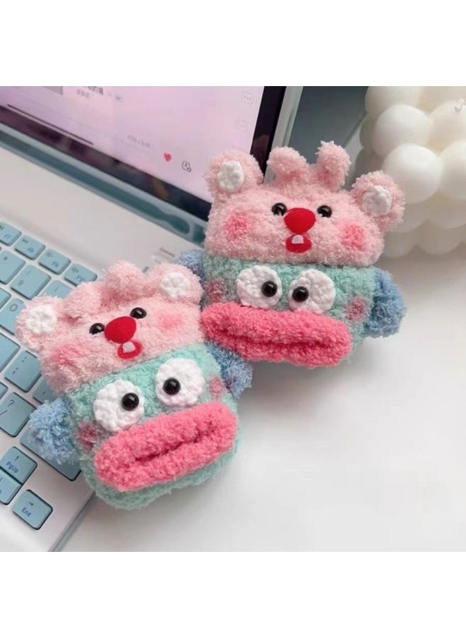 Generic - Plush Cute Clown Fish Fold Rabbit Head For Apple Bluetooth Airpodspro1 Generation Headset Protective Cover For 2/3 Generation-Color:Rabbit Head Stacked Ugly Fish-airpods 3 - Image 1