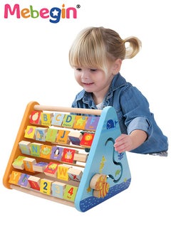 MEBEGIN 5-in-1 Wooden Activity Centre Triangle Toys, Flipping 26 Alphabet Blocks and 4 Numbers Blocks with Pictures and English Words, Early Learning Toy for Toddlers, Creative Early Enlightenment Tool, Montessori Learning Wooden Toys  - Image 5