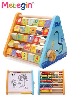 MEBEGIN 5-in-1 Wooden Activity Centre Triangle Toys, Flipping 26 Alphabet Blocks and 4 Numbers Blocks with Pictures and English Words, Early Learning Toy for Toddlers, Creative Early Enlightenment Tool, Montessori Learning Wooden Toys  - Image 1