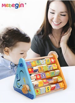 MEBEGIN 5-in-1 Wooden Activity Centre Triangle Toys, Flipping 26 Alphabet Blocks and 4 Numbers Blocks with Pictures and English Words, Early Learning Toy for Toddlers, Creative Early Enlightenment Tool, Montessori Learning Wooden Toys  - Image 2