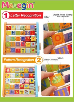 MEBEGIN 5-in-1 Wooden Activity Centre Triangle Toys, Flipping 26 Alphabet Blocks and 4 Numbers Blocks with Pictures and English Words, Early Learning Toy for Toddlers, Creative Early Enlightenment Tool, Montessori Learning Wooden Toys  - Image 3