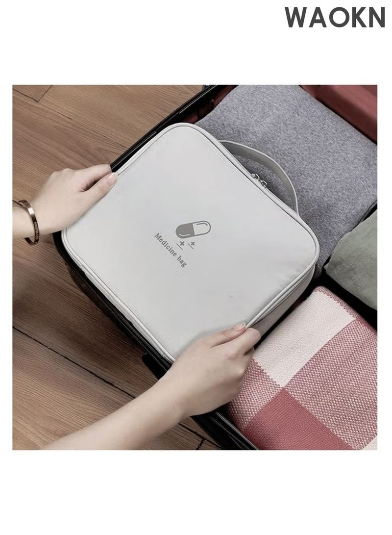 WAOKN Empty First Aid Bags, Carry a medical bag with you and a convenient small medicine box,Travel Medicine Bag, Medical Supplies Organizer, Portable Medical Medicine Bags Portable Kit for Traveling, Car, Home, Camping, Office, Hiking, Outdoor, Grey. - Image 2