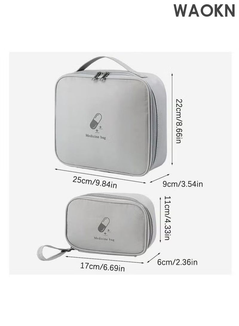 WAOKN Empty First Aid Bags, Carry a medical bag with you and a convenient small medicine box,Travel Medicine Bag, Medical Supplies Organizer, Portable Medical Medicine Bags Portable Kit for Traveling, Car, Home, Camping, Office, Hiking, Outdoor, Grey. - Image 3