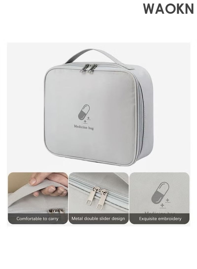 WAOKN Empty First Aid Bags, Carry a medical bag with you and a convenient small medicine box,Travel Medicine Bag, Medical Supplies Organizer, Portable Medical Medicine Bags Portable Kit for Traveling, Car, Home, Camping, Office, Hiking, Outdoor, Grey. - Image 4
