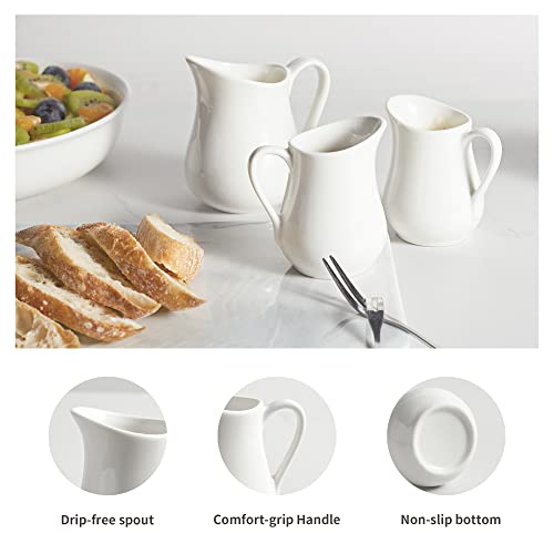 Gurygo 2 Pack 8 oz Ceramic Creamer Pitcher Set with Handle, Small Classic White Milk Container, Fine Porcelain Creamer Pitcher for Coffee Milk Sauces Salad, Microwave & Freezer Safe - Image 4