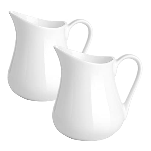 Gurygo 2 Pack 8 oz Ceramic Creamer Pitcher Set with Handle, Small Classic White Milk Container, Fine Porcelain Creamer Pitcher for Coffee Milk Sauces Salad, Microwave & Freezer Safe - Image 1
