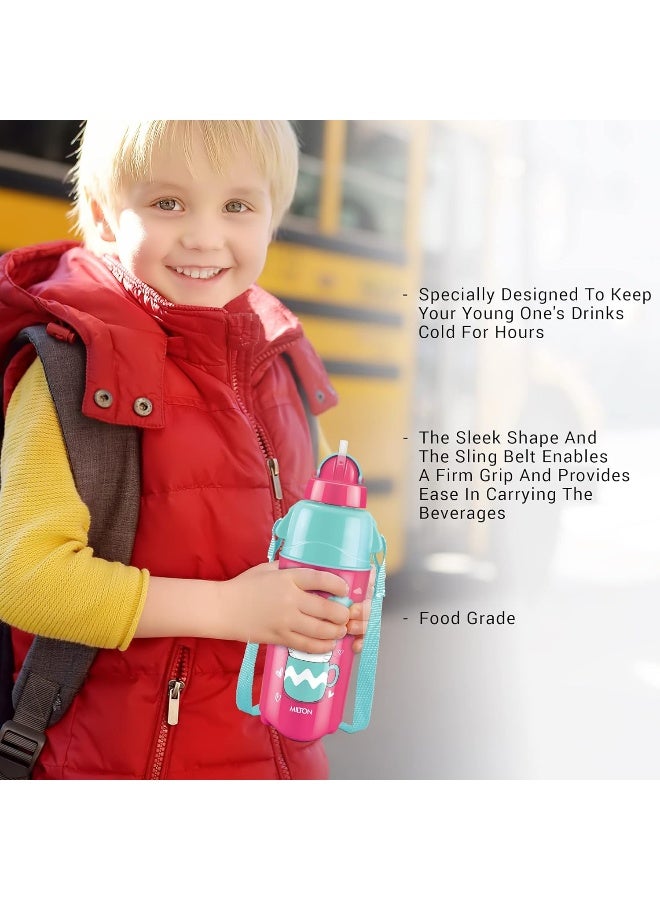 Milton زجاجة ماء بلاستيكية معزولة للأطفال Kool Trendy 400 مع قشة، 370 مل، وردي كرز، زجاجة مدرسية، زجاجة نزهة، زجاجة شرب، مقاومة للتسرب، خالية من BPA، من الدرجة الغذائية، سهلة الحمل - Image 4
