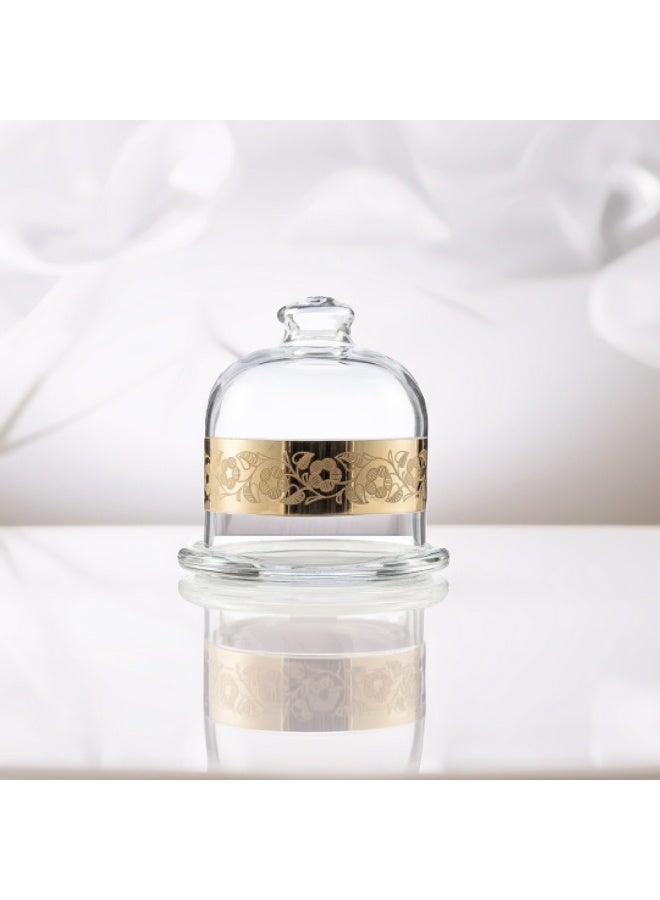 PROMSIZ Multi-functional cake and dessert stand with glass lid with golden graphics, made in Turkey - Image 4