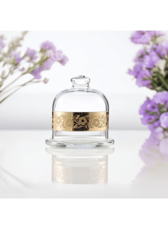 PROMSIZ Multi-functional cake and dessert stand with glass lid with golden graphics, made in Turkey - Image 1