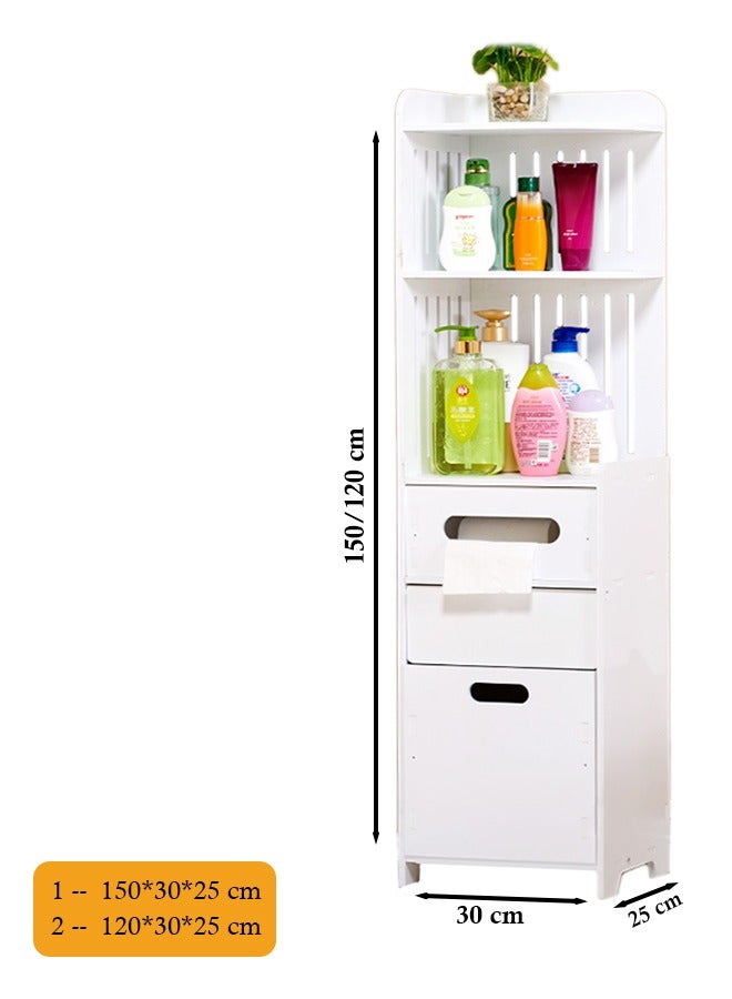 Eworld Waterproof White PVC Floor Cabinet Organizer, Stylish Storage Solution Featuring Shelves, Drawer, Tissue Holder, and Door for Bathroom, Kitchen, Living Room, or Bedroom Accessories, Available in 2 Sizes - Image 2