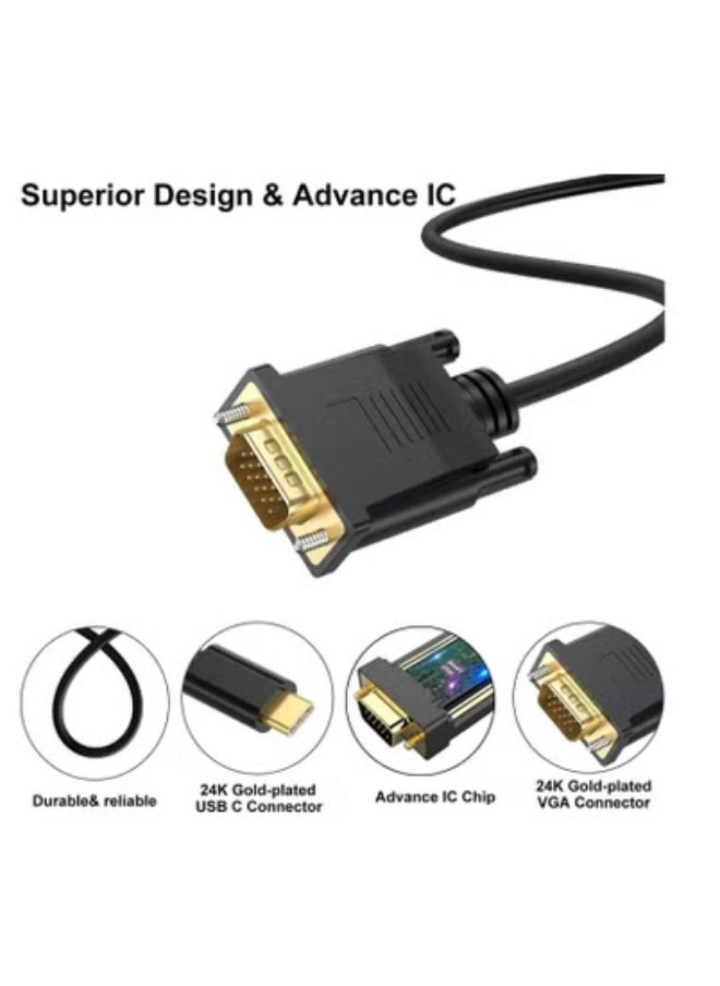 XICEN USB C to VGA Cable, USB Type-C to VGA Male Cable Adapter Compatible Converter foriMac, MacBook Pro, MacBook Air, Surface Book 2, Chromebook and More and More-6 Feet  - Image 5