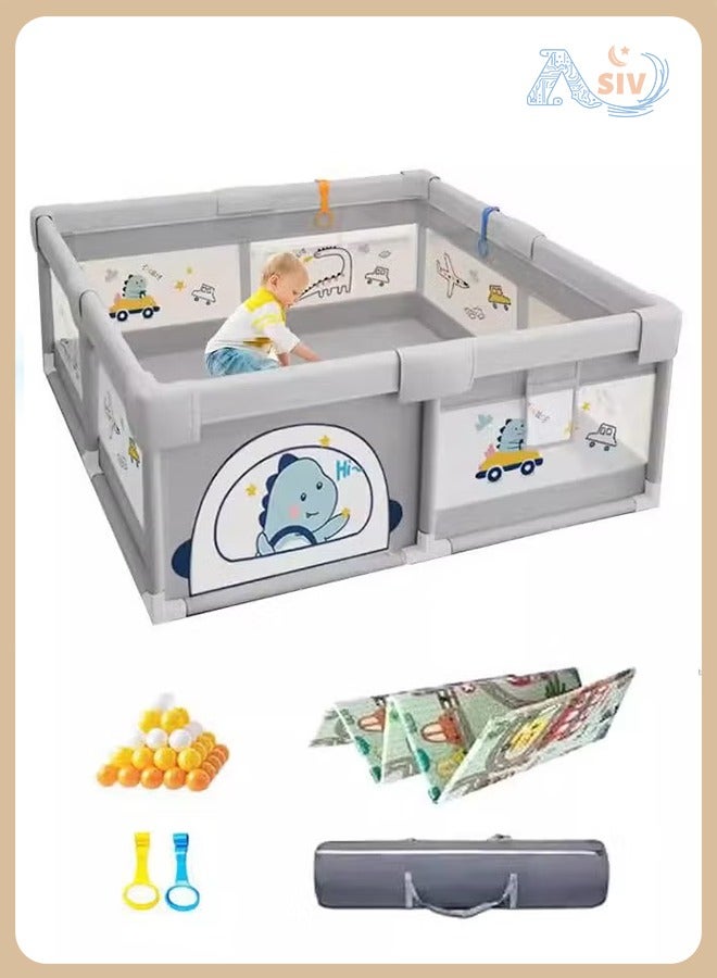 ASIV Toddler Playpen, Extra-Large Baby Playpen with Door, 150x180cm Baby-Safe Activity Center, Includes a Crawling Mat, 60 Ocean Balls, a Storage Bag, and a Pull Cord. Sturdy Playpen with a Non-Slip Base, Packable and Portable. - Image 1