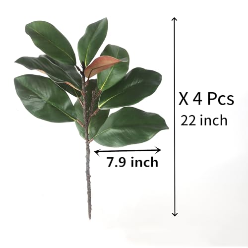 COTSEN 4 Pcs Artificial Magnolia Leaves Branches 22inch 3D Fake Magnolia Leaves Plant for Office Family Indoor Outdoor Decor - Image 2