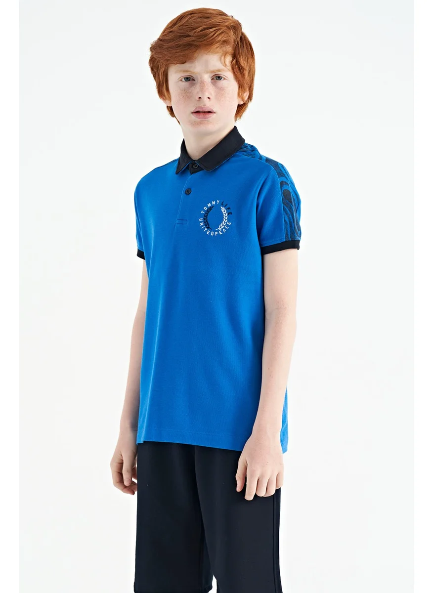 تومي لايف Saks Print Detailed Pola Collar Standard Pattern Boys T-Shirt - 11166