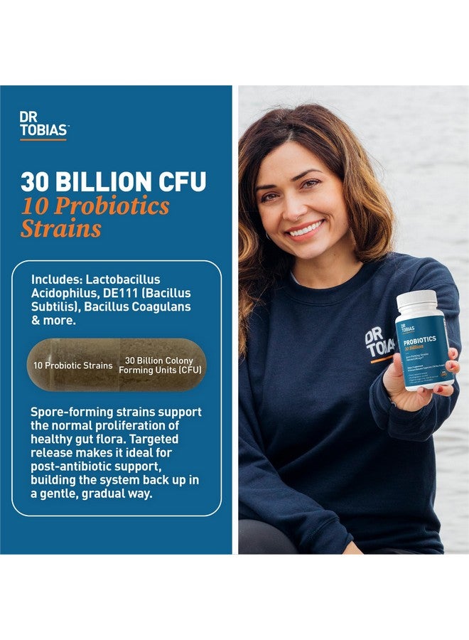Dr. Tobias Probiotics 30 Billion, 10 Strains, 30 Billion CFU's, Targeted Release Probiotics for Women & Men, Supports Digestive Health, Shelf-Stable, Non-GMO, 30 Capsules, 30 Servings - Image 1