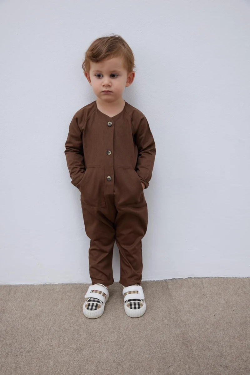 Fahhar Kids Children's Jumpsuit with Kangaroo Pocket Brown