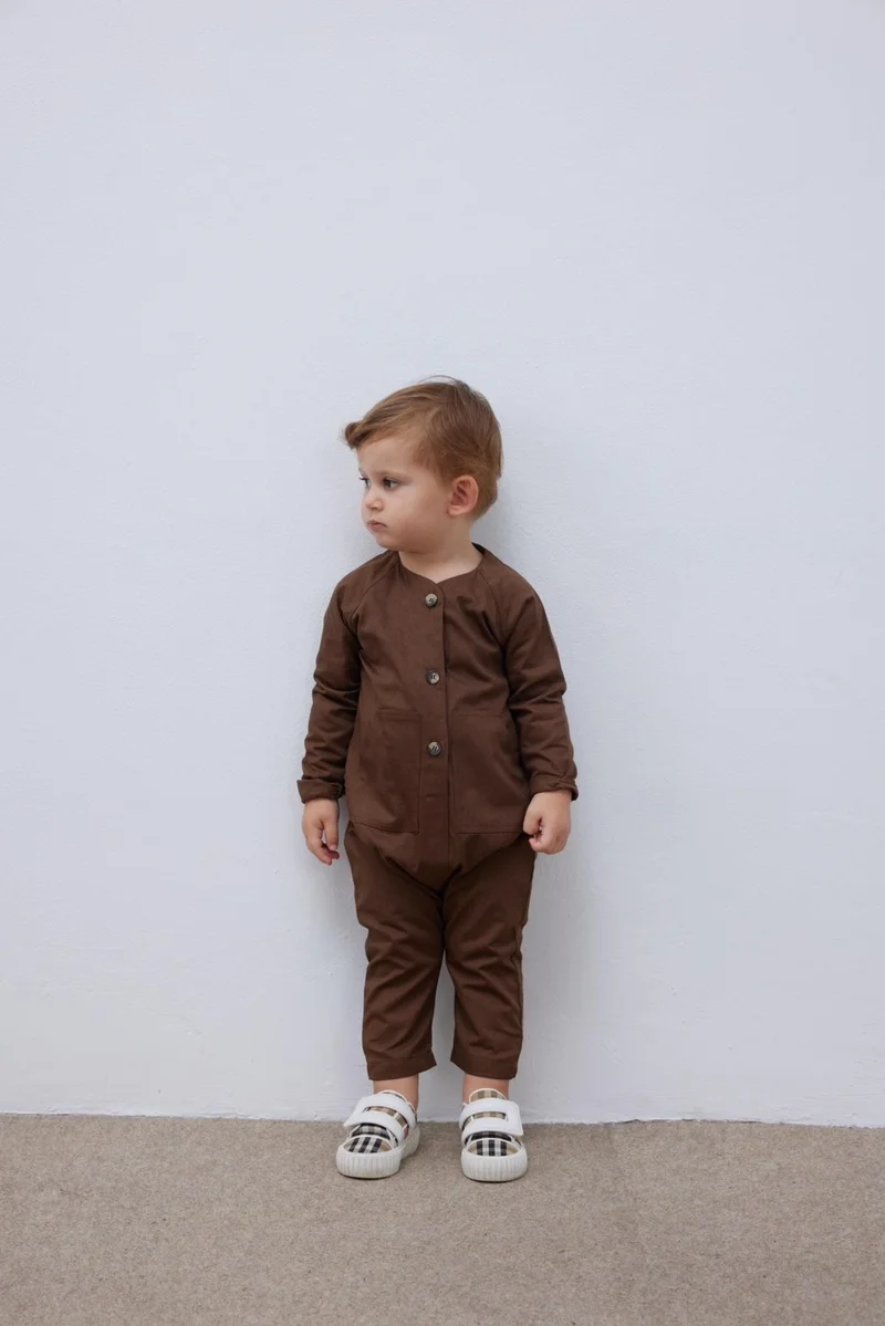 Fahhar Kids Children's Jumpsuit with Kangaroo Pocket Brown