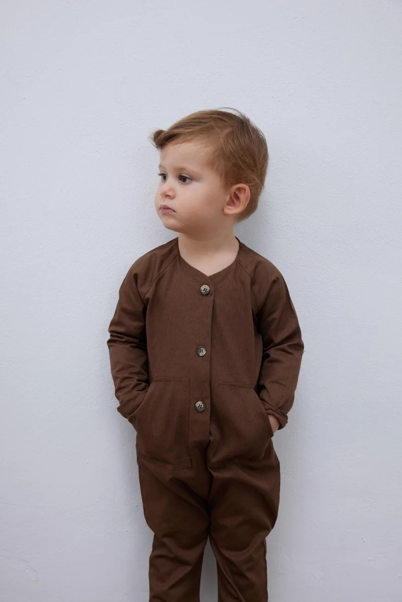 Fahhar Kids Children's Jumpsuit with Kangaroo Pocket Brown