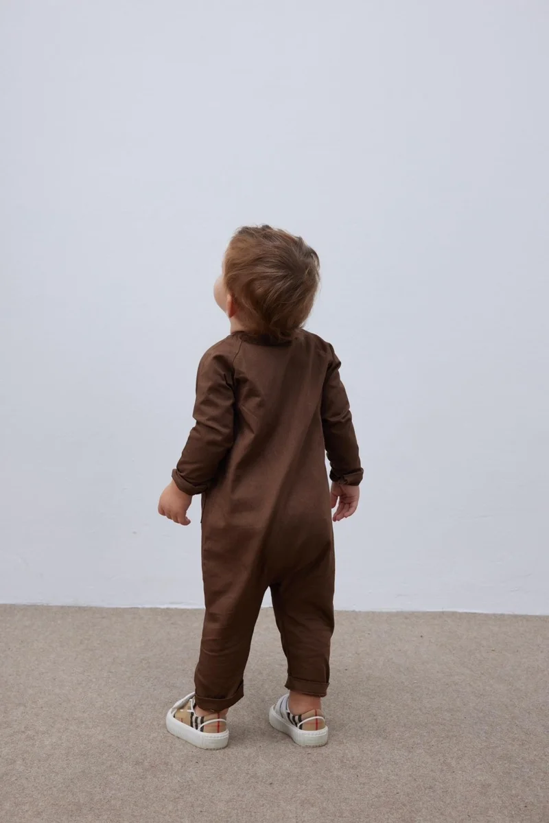 Fahhar Kids Children's Jumpsuit with Kangaroo Pocket Brown