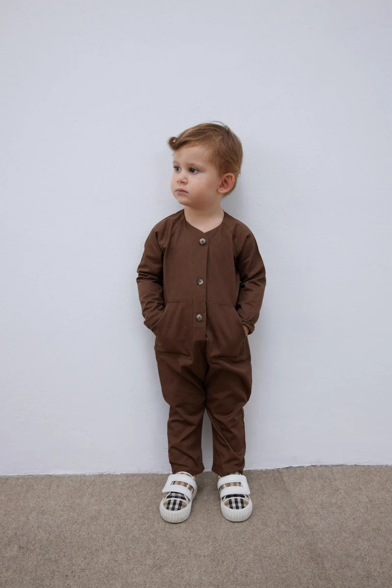 Fahhar Kids Children's Jumpsuit with Kangaroo Pocket Brown