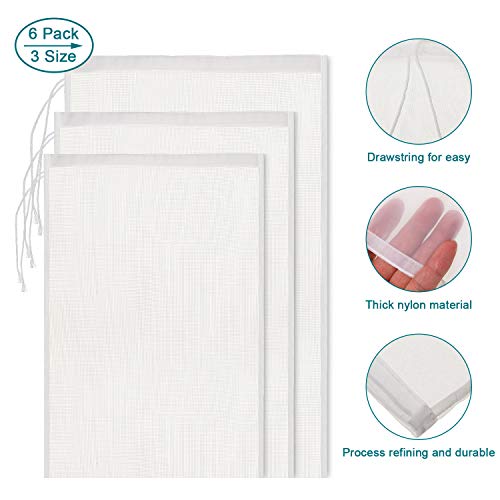 Boao 6 Pack Nut Milk Bags Reusable Food Strainer Bags with Fine Mesh Nylon Drawstring 3 Sizes - Image 3