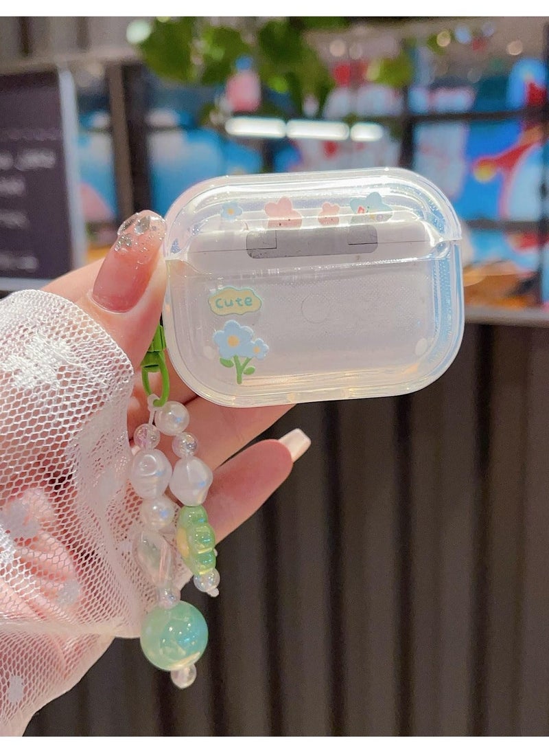 Excefore Cute Airpod Pro 2 / Airpod Pro Case 3D Flower with Keychain Clear Hard TPU Protective Cover Compatible with AirPods Pro 2nd/1st Generation Case for Girls Women, Floral Green - Image 5