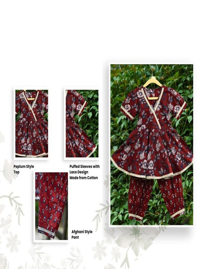 VeraA Cotton Anarkali Kurta Pant Set for Girls, Gotta Patti Lace Design Peplum Top with Afghan Pants & Peplum Top, Ethnic Wear for Diwali & Festivals, Indian Outfit, Dress for Kids - Image 4