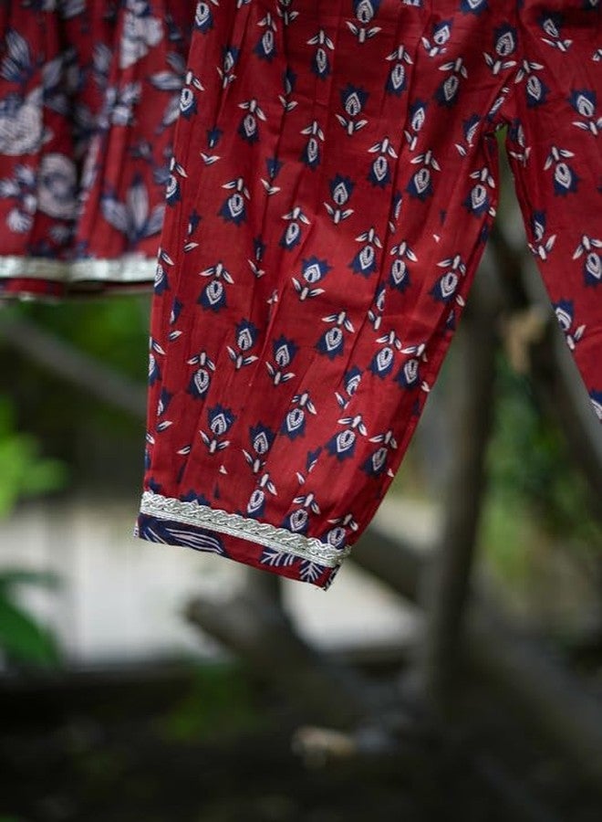 VeraA Cotton Anarkali Kurta Pant Set for Girls, Gotta Patti Lace Design Peplum Top with Afghan Pants & Peplum Top, Ethnic Wear for Diwali & Festivals, Indian Outfit, Dress for Kids - Image 3