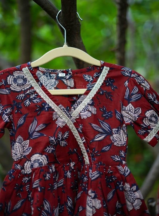 VeraA Cotton Anarkali Kurta Pant Set for Girls, Gotta Patti Lace Design Peplum Top with Afghan Pants & Peplum Top, Ethnic Wear for Diwali & Festivals, Indian Outfit, Dress for Kids - Image 2