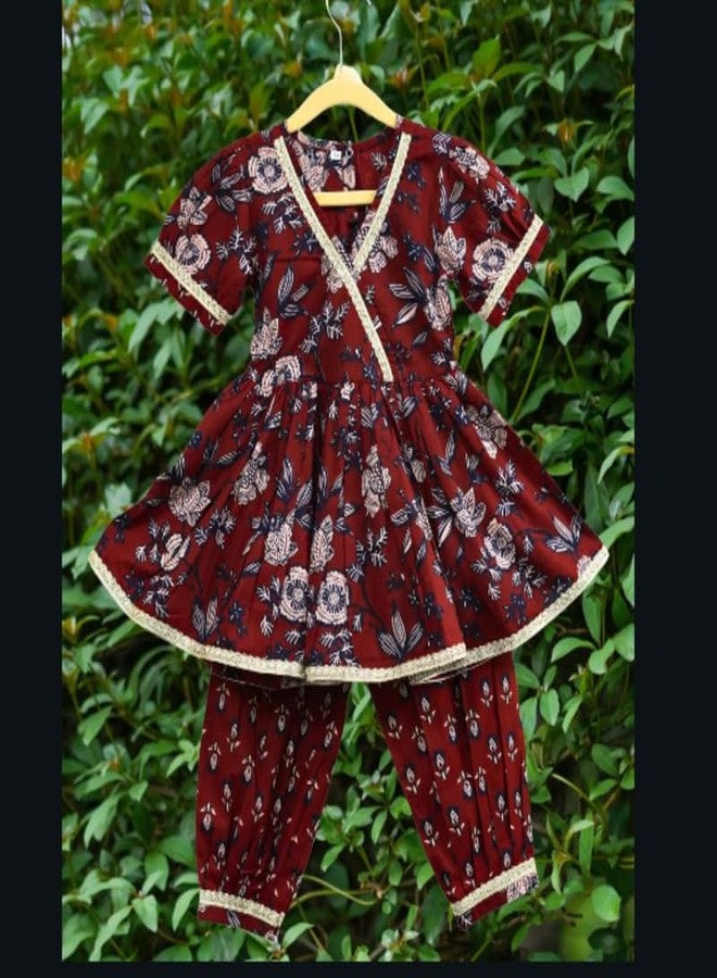 VeraA Cotton Anarkali Kurta Pant Set for Girls, Gotta Patti Lace Design Peplum Top with Afghan Pants & Peplum Top, Ethnic Wear for Diwali & Festivals, Indian Outfit, Dress for Kids - Image 5