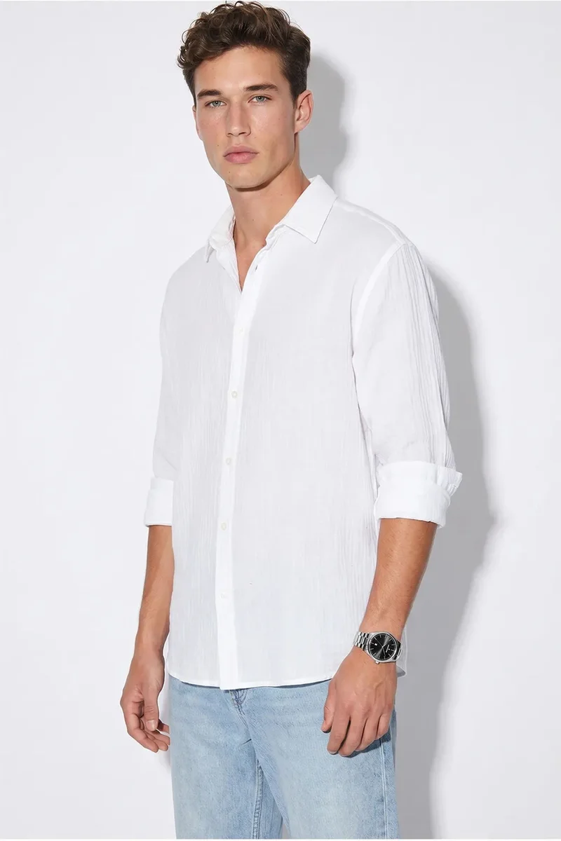 بيانكو لوتشي LUCCI Oversized Textured Button-Front Shirt