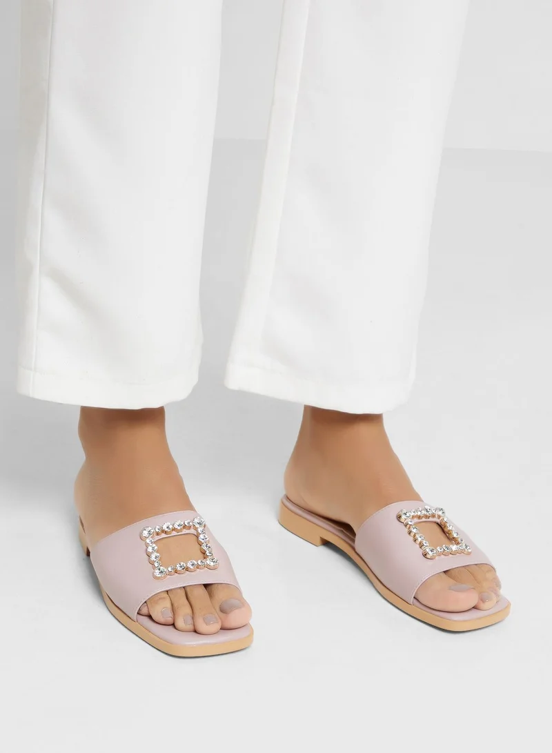 Khizana Diamante Edge Square Cutout Flat Sandal