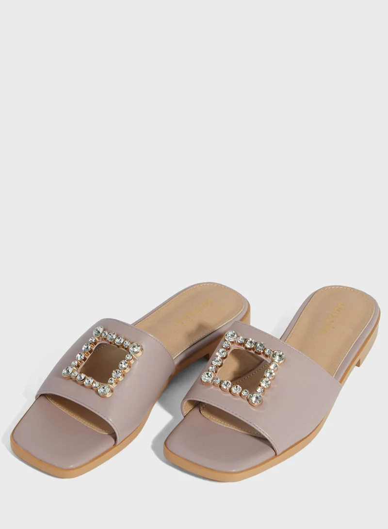 Khizana Diamante Edge Square Cutout Flat Sandal