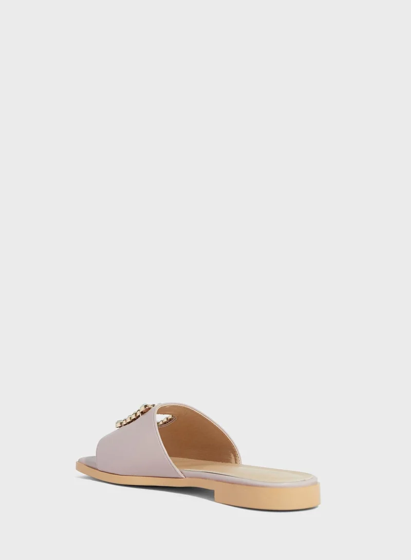 Khizana Diamante Edge Square Cutout Flat Sandal