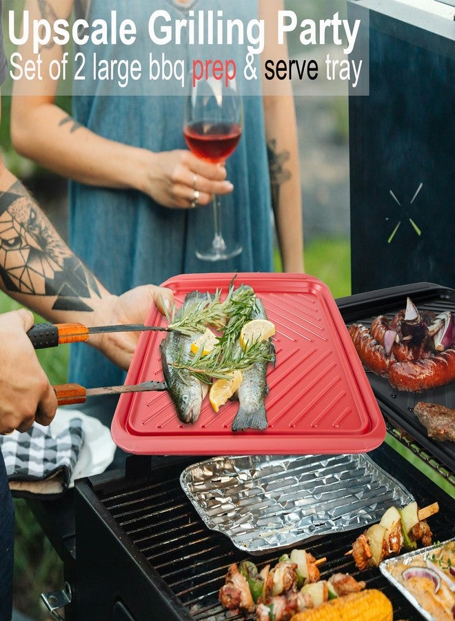 ECOIOU Large Grilling Prep and Serve Trays, 17.3" x 13" BBQ Platters for Raw and Cooked Food, Melamine Serving Trays for Food, Set of 2, Black and Red - Image 3