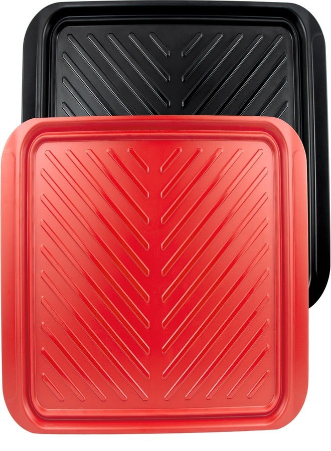 ECOIOU Large Grilling Prep and Serve Trays, 17.3" x 13" BBQ Platters for Raw and Cooked Food, Melamine Serving Trays for Food, Set of 2, Black and Red - Image 1