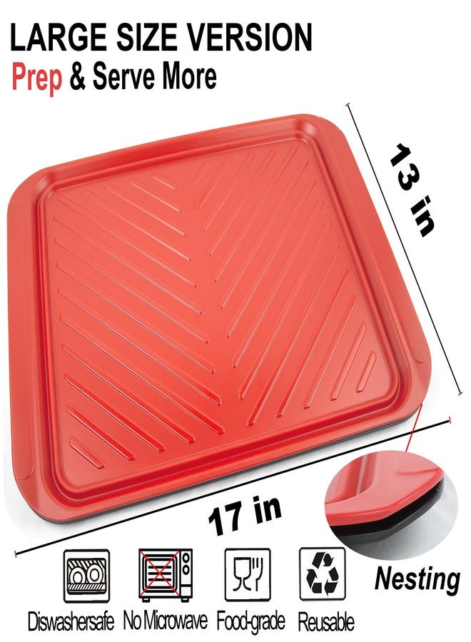 ECOIOU Large Grilling Prep and Serve Trays, 17.3" x 13" BBQ Platters for Raw and Cooked Food, Melamine Serving Trays for Food, Set of 2, Black and Red - Image 2