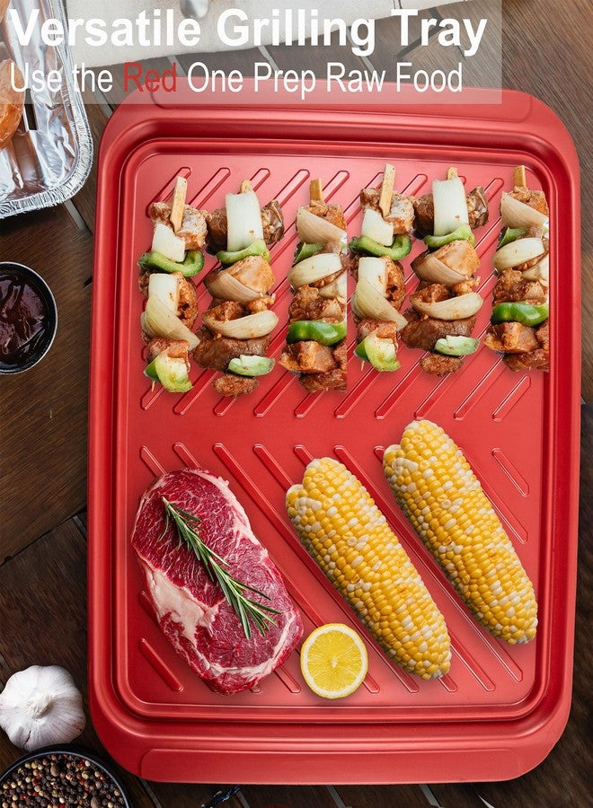 ECOIOU Large Grilling Prep and Serve Trays, 17.3" x 13" BBQ Platters for Raw and Cooked Food, Melamine Serving Trays for Food, Set of 2, Black and Red - Image 5