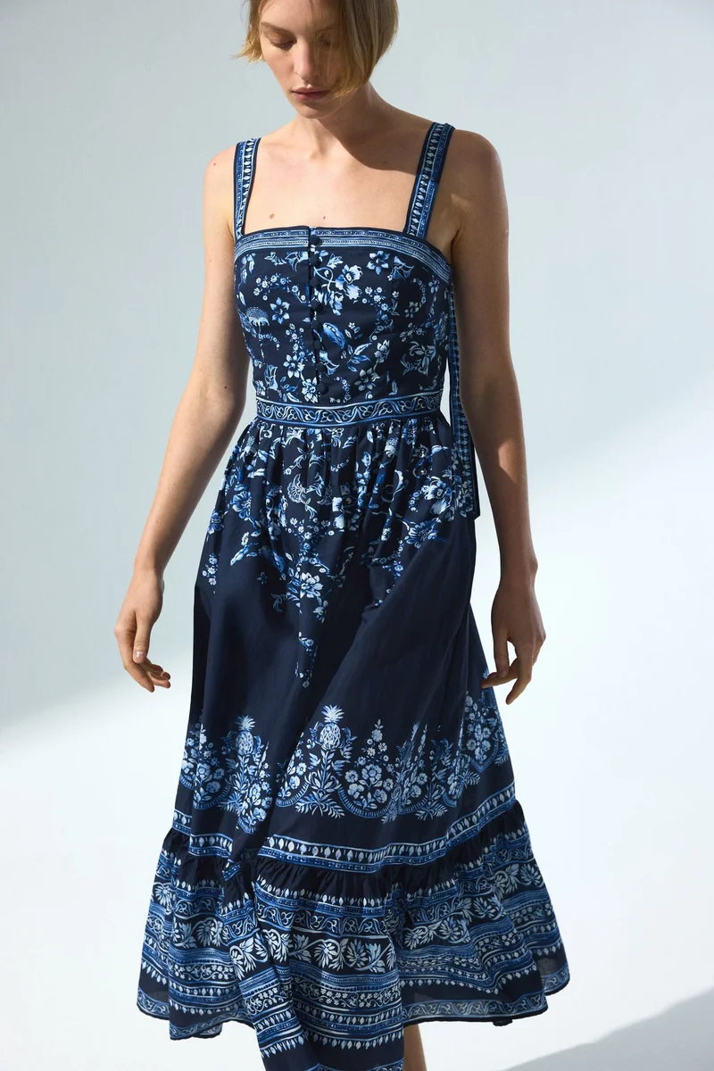 اتش اند ام فستان قطني مع شريط للربط