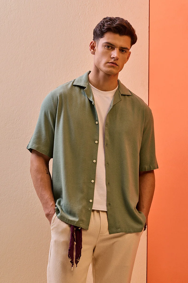 SNITCH Olive Textured Half Sleeve Boxy Shirt