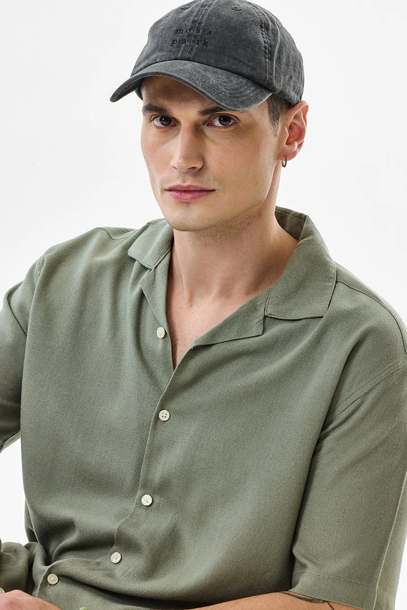 SNITCH Olive Textured Half Sleeve Boxy Shirt