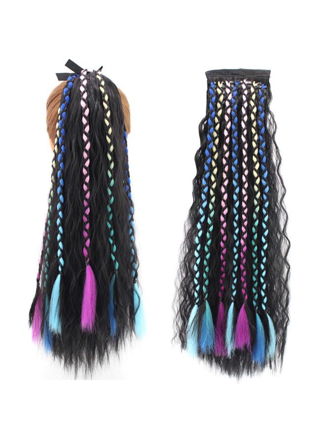SHINON 24 Inch Clip in Long Corn Wave Ponytail Extension with Colorful braids Wrap Around Long Wavy Curly Pony Tail Hair Fluffy Synthetic Hairpiece with Hair Band for Fashion Women - Image 1