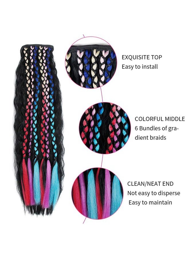 SHINON 24 Inch Clip in Long Corn Wave Ponytail Extension with Colorful braids Wrap Around Long Wavy Curly Pony Tail Hair Fluffy Synthetic Hairpiece with Hair Band for Fashion Women - Image 2