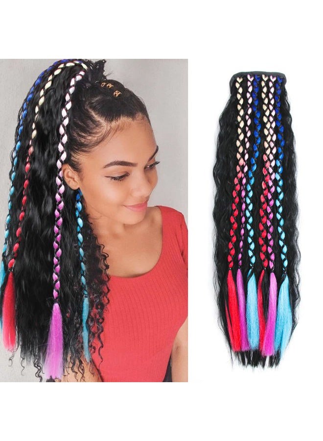 SHINON 24 Inch Clip in Long Corn Wave Ponytail Extension with Colorful braids Wrap Around Long Wavy Curly Pony Tail Hair Fluffy Synthetic Hairpiece with Hair Band for Fashion Women - Image 4