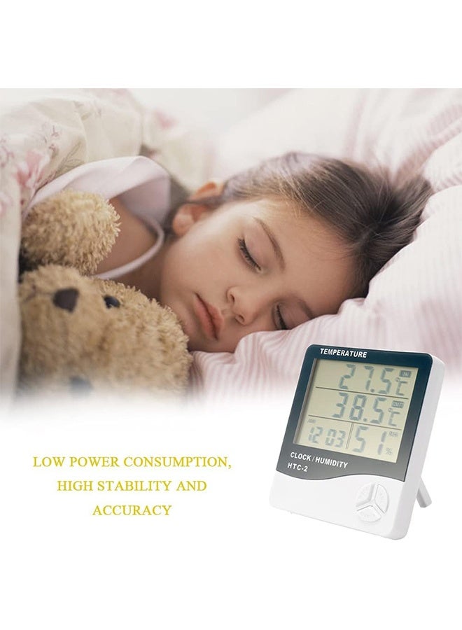 JS HTC-2 Digital Display Hygrometer and Thermometer with Clock, Black/White - Image 5