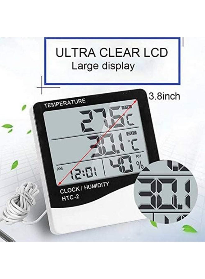 JS HTC-2 Digital Display Hygrometer and Thermometer with Clock, Black/White - Image 4